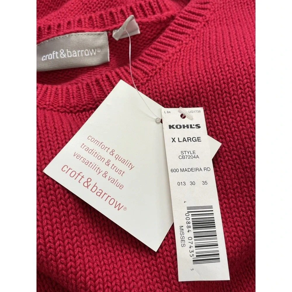 NWT Croft & Barrow Womens XL‎ Sweater Red Tight Knit Crew Neck - Picture 6 of 11